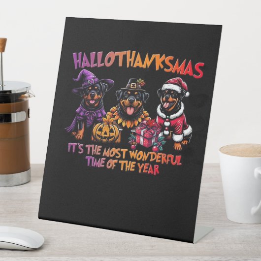 Rottweiler Halloween Thanksgiving Christmas Classi Reclamebord Met Voetstuk (Insitu)