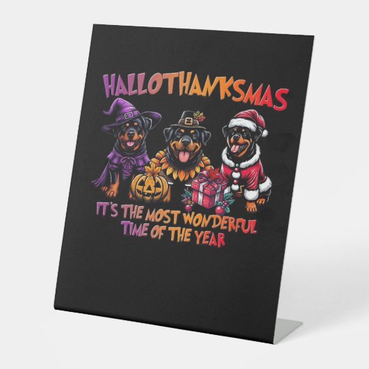 Rottweiler Halloween Thanksgiving Christmas Classi Reclamebord Met Voetstuk (Voorkant)
