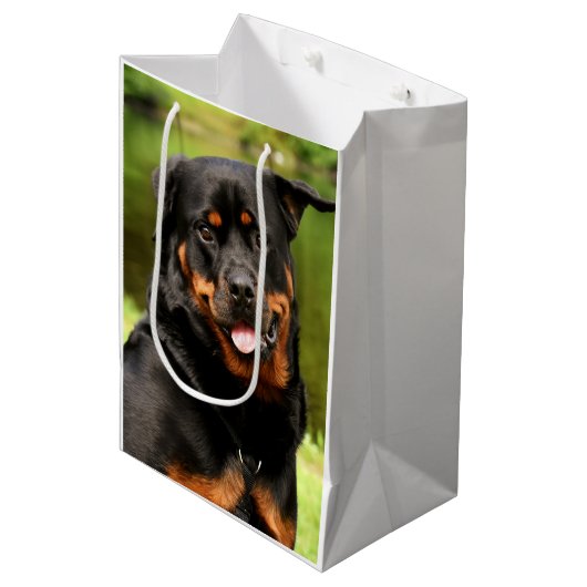 Rottweiler Happy Medium Gift Bag Cadeauzakje (Voorkant Gekanteld)