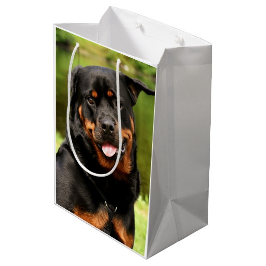 Rottweiler Happy Medium Gift Bag Medium Cadeauzakje (Achterkant Gekanteld)