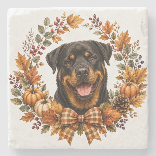 Rottweiler Herfstkrans Onderzetter (Voorkant)