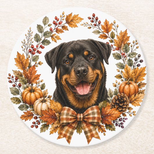 Rottweiler Herfstkrans Onderzetter (Voorkant)