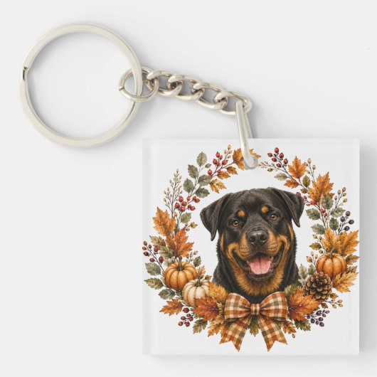 Rottweiler Herfstkrans Sleutelhanger (Voorkant)