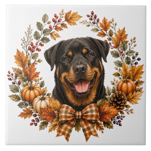 Rottweiler Herfstkrans Tegeltje (Voorkant)