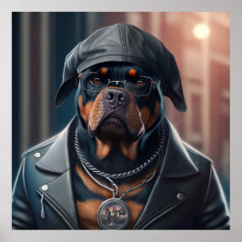 Rottweiler Hipster Dog Poster