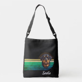 Rottweiler-hond aangepaste naam retro streep crossbody tas (Achterkant)