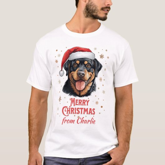 Rottweiler Hond als Santa Merry Christmas T-shirt (Voorkant)