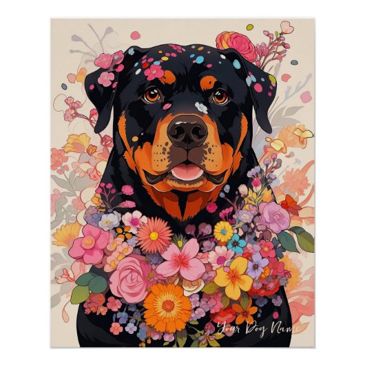 Rottweiler Hond en Bloemen 005 - Kleerjuweel Perfect Poster (Voorkant)