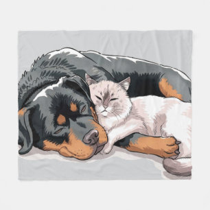 Rottweiler hond en kat fleece deken liefde knuffel