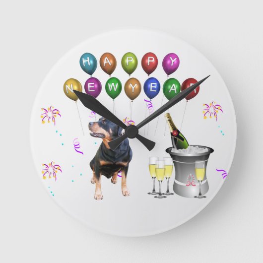 Rottweiler Hond Gelukkig Nieuwjaar Ronde Klok (Voorkant)