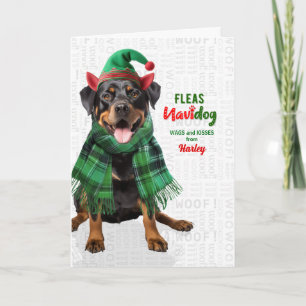 Rottweiler hond grappige vlooien Navidog met naam Feestdagen Kaart