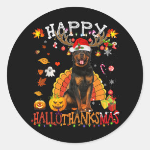 Rottweiler Hond Halloween Kersthond Happy Hallo Ronde Sticker