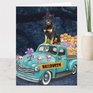 Rottweiler hond Halloween vrachtwagen eng nacht Kaart