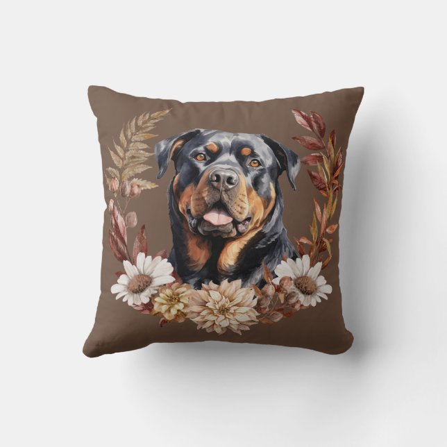 Rottweiler Hond Herfst Krans Kussen (Achterkant)