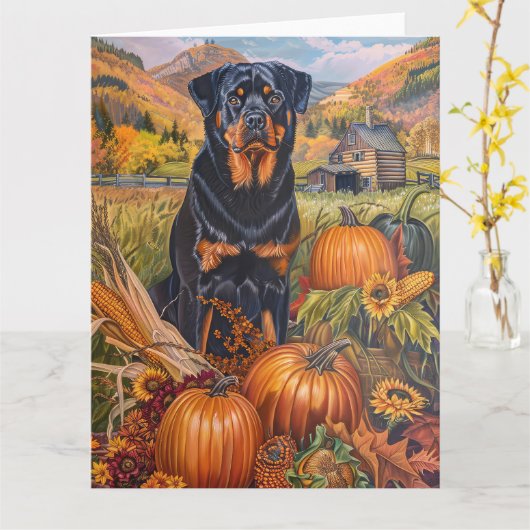 Rottweiler Hond Herfst Oogst Dankdag  Kaart (Gele Bloem)
