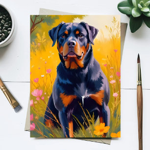 Rottweiler-hond huisdier portret schilderen aquare briefkaart