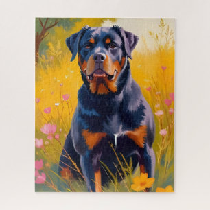 Rottweiler hond huisdier portret schilderij aquare legpuzzel