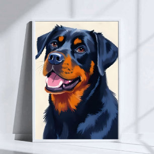 Rottweiler hond huisdier schilderij aquarel kunst poster