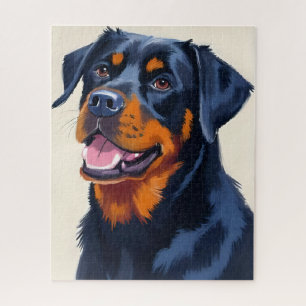 Rottweiler hond huisdier schilderij aquarel legpuzzel