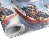 Rottweiler Hond in Sledge Laat het Sneeuw Kerstmis Cadeaupapier (Rol Hoek)