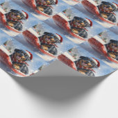 Rottweiler Hond in Sledge Laat het Sneeuw Kerstmis Cadeaupapier (Hoek)