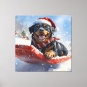 Rottweiler Hond in Sledge Laat het Sneeuw Kerstmis Canvas Afdruk (Voorkant)
