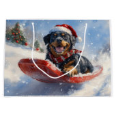 Rottweiler Hond in Sledge Laat het Sneeuw Kerstmis Groot Cadeauzakje (Voorkant)