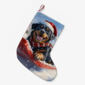 Rottweiler Hond in Sledge Laat het Sneeuw Kerstmis Kleine Kerstsok (Voorkant (Hangend))