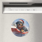 Rottweiler Hond in Sledge Laat het Sneeuw Kerstmis Magneet (Insitu (Vaatwasser))