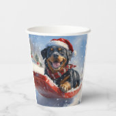 Rottweiler Hond in Sledge Laat het Sneeuw Kerstmis Papieren Bekers (Achterkant)
