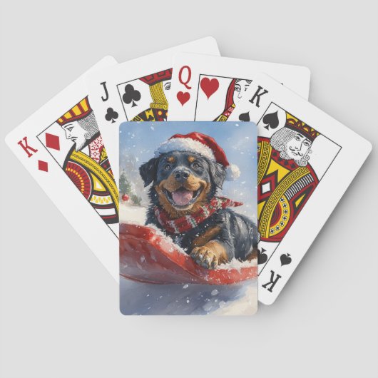 Rottweiler Hond in Sledge Laat het Sneeuw Kerstmis Pokerkaarten (Achterkant)