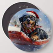 Rottweiler Hond in Sledge Laat het Sneeuw Kerstmis Ronde Button 6,0 Cm (Voorkant /achterkant)