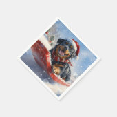 Rottweiler Hond in Sledge Laat het Sneeuw Kerstmis Servet (Hoek)