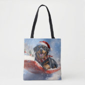 Rottweiler Hond in Sledge Laat het Sneeuw Kerstmis Tote Bag (Voorkant)