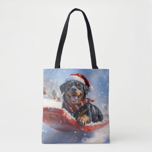 Rottweiler Hond in Sledge Laat het Sneeuw Kerstmis Tote Bag (Voorkant)