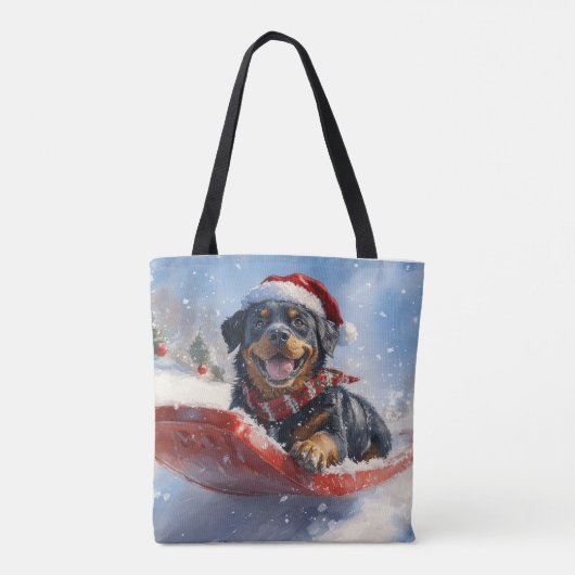 Rottweiler Hond in Sledge Laat het Sneeuw Kerstmis Tote Bag (Achterkant)