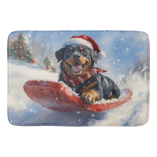 Rottweiler-hond in slee Laat het sneeuwen Kerstmis Badmat (Voorkant)