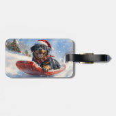 Rottweiler-hond in slee Laat het sneeuwen Kerstmis Bagagelabel (Achterkant horizontaal)