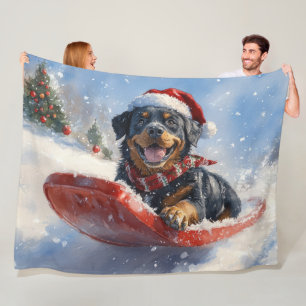 Rottweiler-hond in slee Laat het sneeuwen Kerstmis Fleece Deken