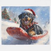 Rottweiler-hond in slee Laat het sneeuwen Kerstmis Fleece Deken (Voorkant (Horizontaal))
