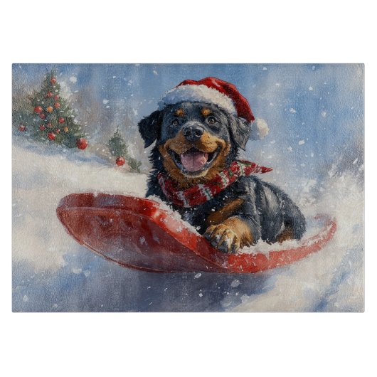 Rottweiler-hond in slee Laat het sneeuwen Kerstmis Snijplank (Voorkant)