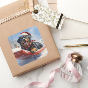 Rottweiler-hond in slee laat het sneeuwen Kerstmis Vierkante Sticker
