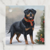 Rottweiler Hond in Sneeuw Kerstmis Bedankjes Labels (Voorkant)