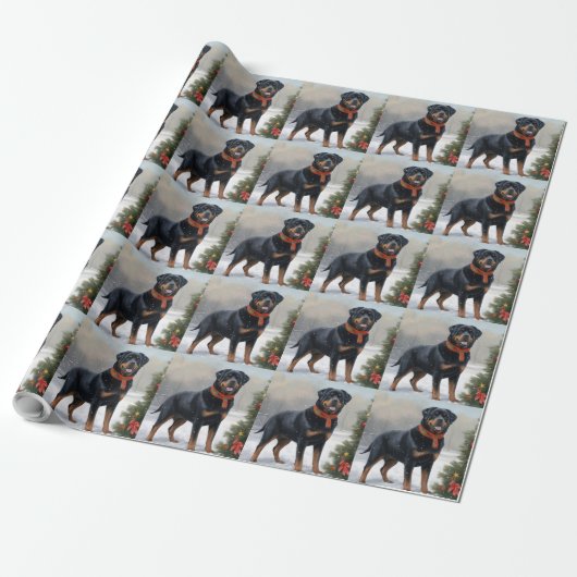 Rottweiler Hond in Sneeuw Kerstmis Cadeaupapier (Uitgerold)