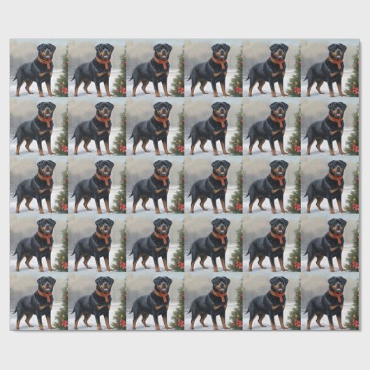 Rottweiler Hond in Sneeuw Kerstmis Cadeaupapier (Vlak)