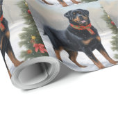 Rottweiler Hond in Sneeuw Kerstmis Cadeaupapier (Rol Hoek)