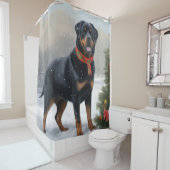 Rottweiler Hond in Sneeuw Kerstmis Douchegordijn (In situ)