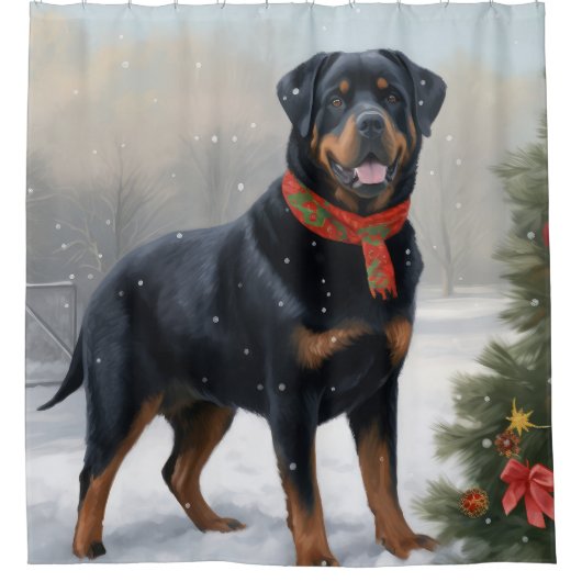 Rottweiler Hond in Sneeuw Kerstmis Douchegordijn (Voorkant)