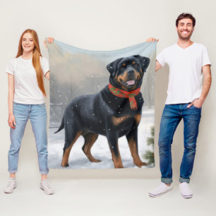 Rottweiler Hond in Sneeuw Kerstmis Fleece Deken