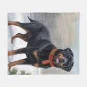 Rottweiler Hond in Sneeuw Kerstmis Fleece Deken (Voorkant (Horizontaal))